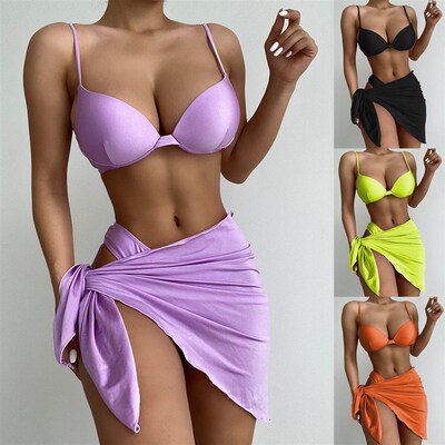 Sexy Bikini Set with Sarong Female Swimsuit Women Swimwear T