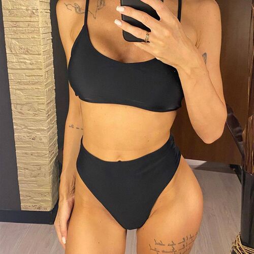 S - XL Cross Back High Cut Female Swimsuit High Waist Bikini