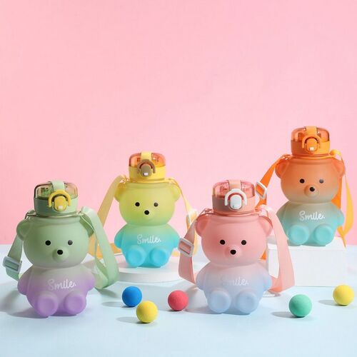 Cute kawaii water bottle for girl bear plastic pink korean b