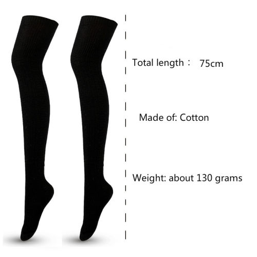 Instime 1 Pair Solid Color Thigh High Stockings Cotton Leg W