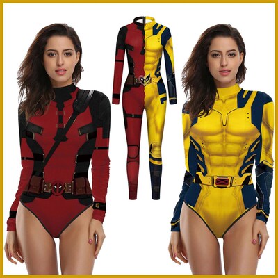 3D Print Superhero Wolverine Deadpool Cosplay Jumpsuit Women