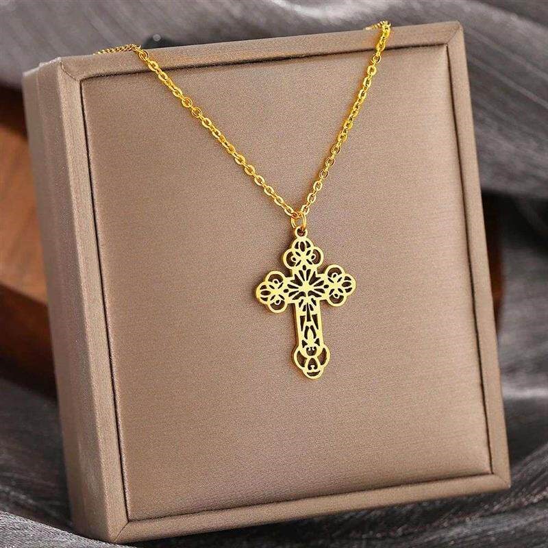 Stainless Steel Neckls Vintage Cross Pendants Bohemian Ne - 实物图