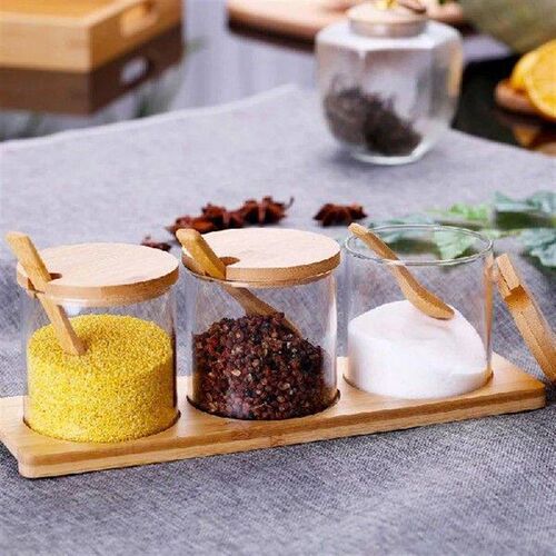 Condiment Jars With Lids And Spoons, Set Of 3 Spice Jars