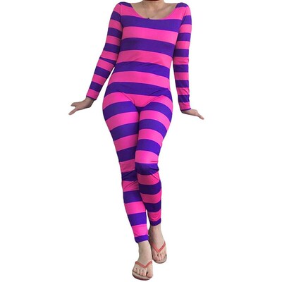Halloween Womens Cheshire Cat Costume Pink Purple Striped