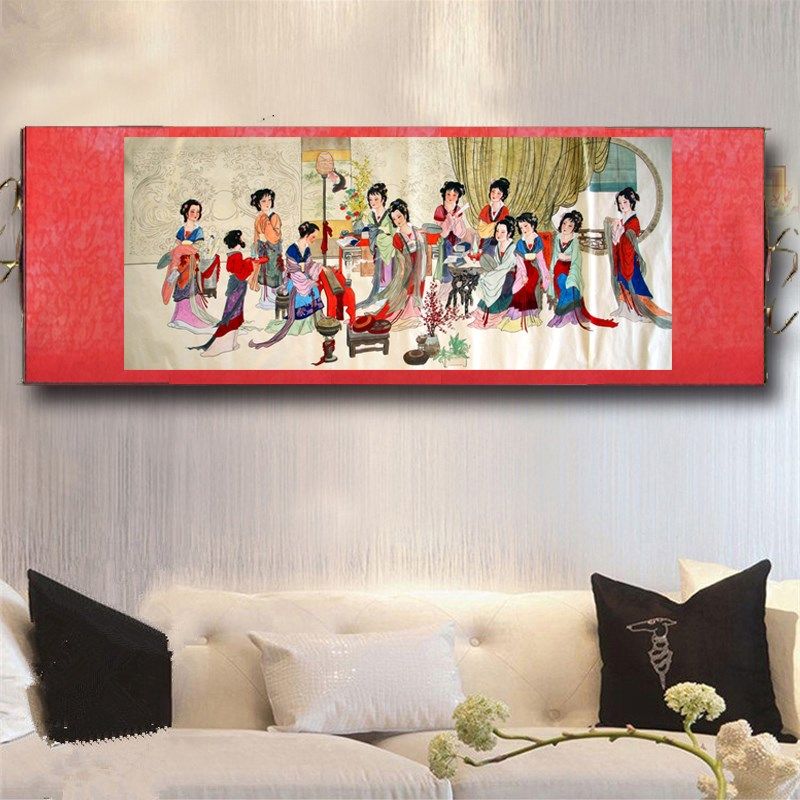 金陵十二钗红楼梦仕女图挂画丝绸卷轴装饰画酒店茶楼餐厅壁画横幅,家居饰品,国画,淘宝优惠券,粉丝福利购,淘宝优惠卷