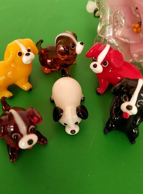 年代出口非遗传承纯手工老料器琉璃小动物可爱小萌狗工艺品摆件