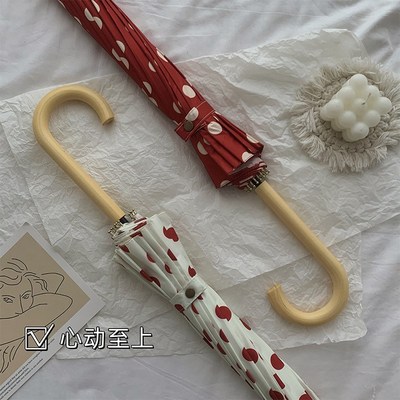 vintge港式长柄雨伞女波点1骨加大高级感折叠自动结实晴雨两用