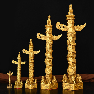 黄铜华表摆件办公室客厅望天吼中华盘龙柱装饰工U艺品大号华表柱