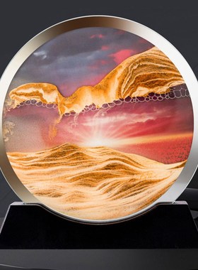 新款创意面流沙画摆件七彩3d立体动态沙漏解压绝美山水客厅摆设