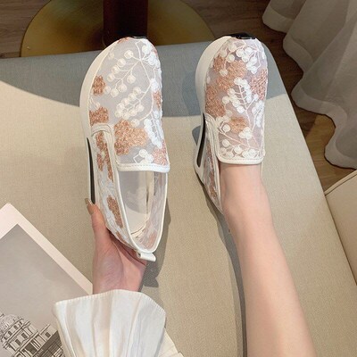 2025 Early Spring WebFaced Pointed Toe Wedge Casual Shoes Em
