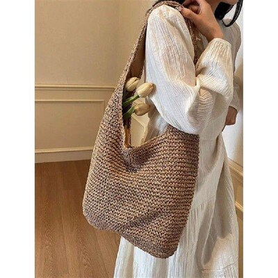 Straw Beach Bag Casual Tote Bag Large Capacity Vacation Bag