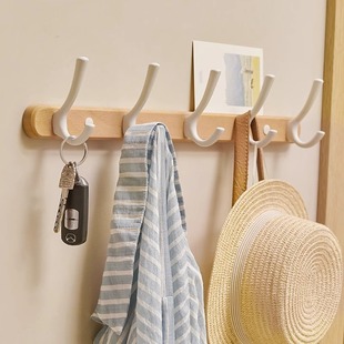 实木挂衣架挂墙挂衣钩免打孔榉木挂钩门后入户玄关壁挂衣帽胡桃木