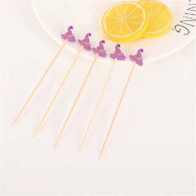 100pcs Halloween Pumpkin Bamboo Skewers Fruit Forks Buffet