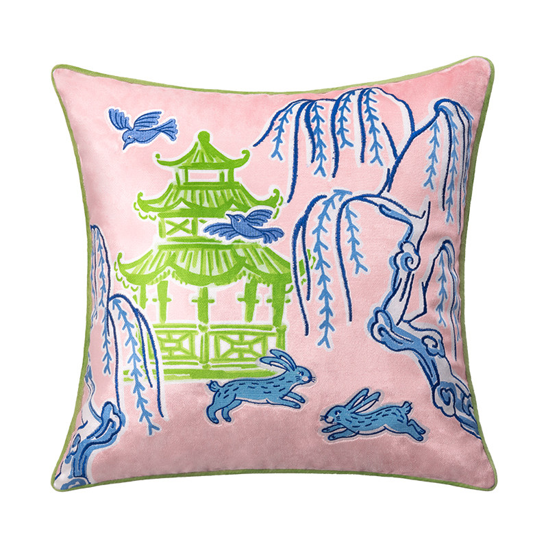 午观 晓兔春亭抱枕沙发客厅圆靠枕中式高级刺绣面印花圆柱靠垫,居家布艺,靠垫/抱枕,淘宝优惠券,粉丝福利购,淘宝优惠卷