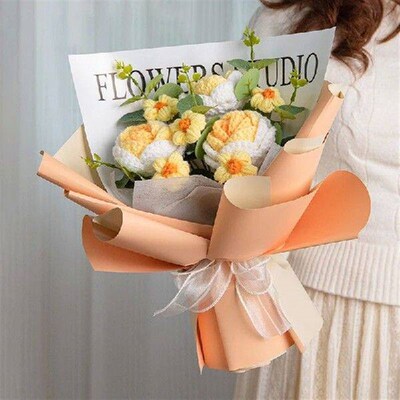Crochet Graduation Woven Flower Bouquet Rose Knitting