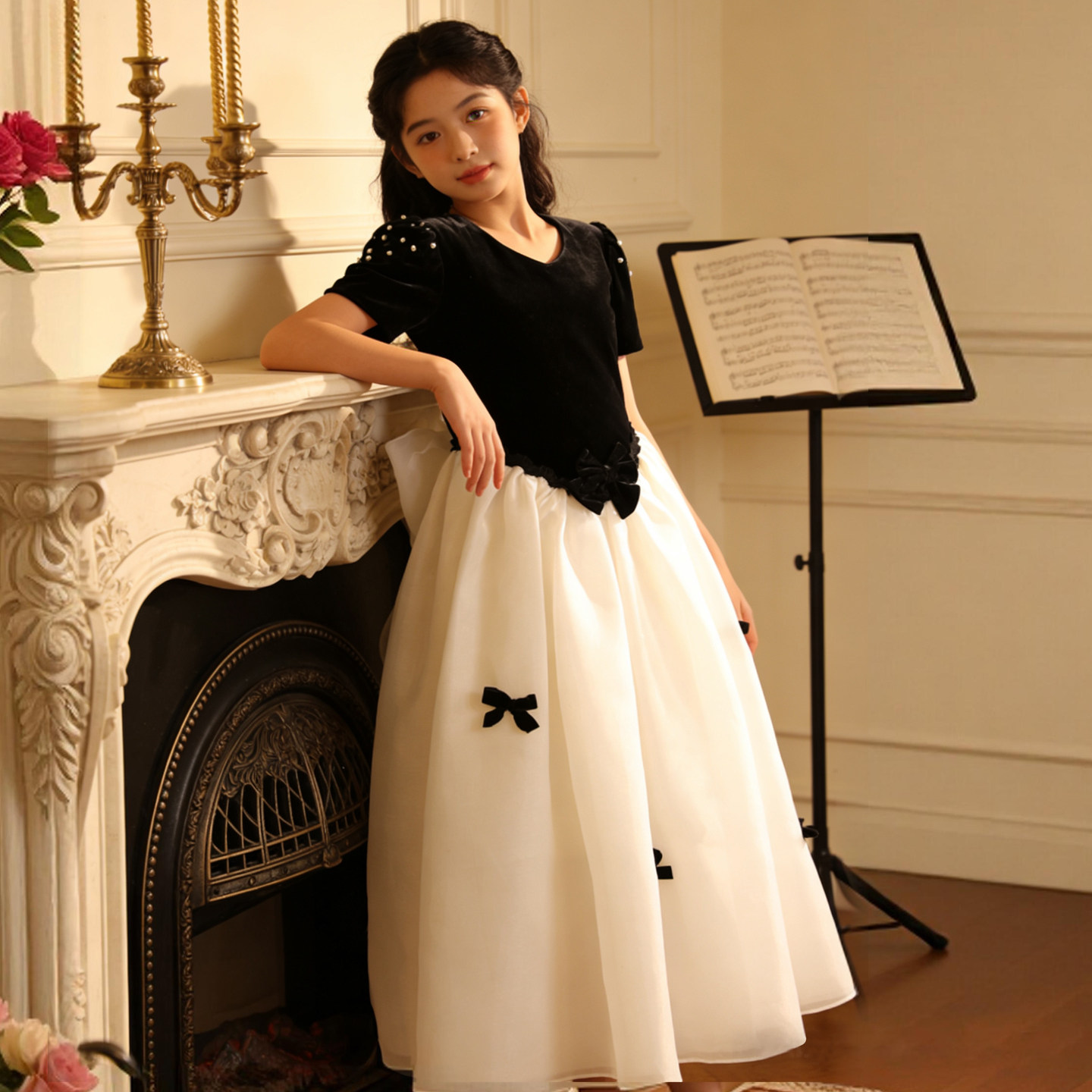 Hanakimi麒美英国品牌轻奢高端定制女童公主裙少女钢琴演奏会礼服