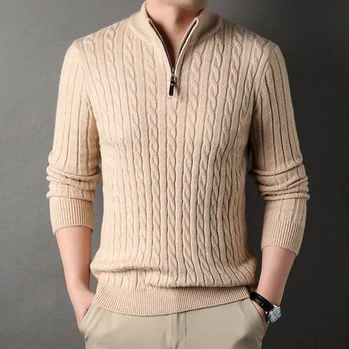 2023 Winter Mens Quarter Zip Sweater Slim Fit Casual Knitte