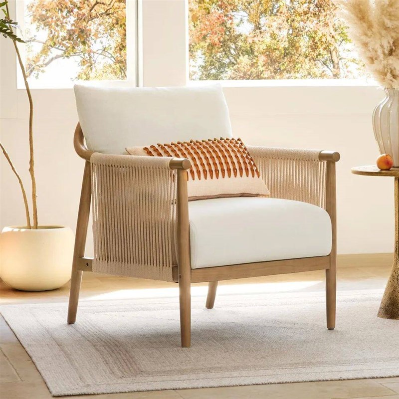 CHITA Braid Accent Chair, Modern Armchair with Solid Wooden - 实物图