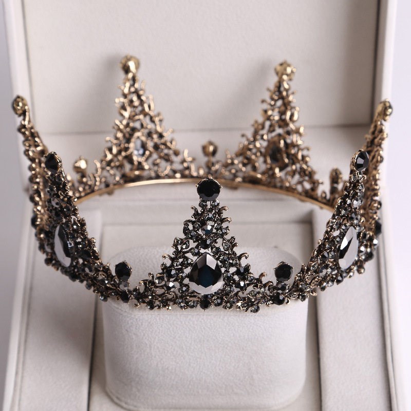 Baroque Big Black Crowns Crystal Round Bridal Tiara Pageant - 实物图