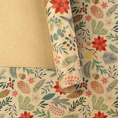 1 Roll Rustic Kraft Brown Christmas Gift Wrapping Paper Tree