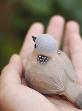 鹿妖商店 肥啾小胖鸟木雕小鸟 珠颈斑鸠 野鸽子 手工实木桌面摆件