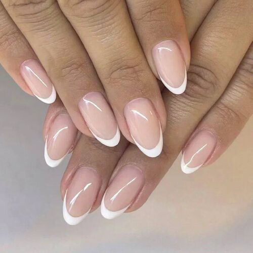 24pcs French Simple Fake Nails Ins White Edge Nude Color Fal
