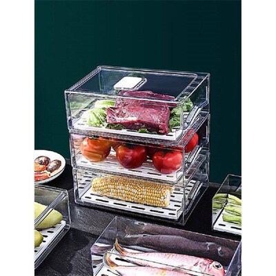 Kitchen Fresh-Keeping Box with Drain Tray Stackable