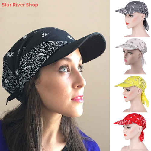 Women Cotton Head Scarf Visor Hat With Wide Brim Sunhat Summ
