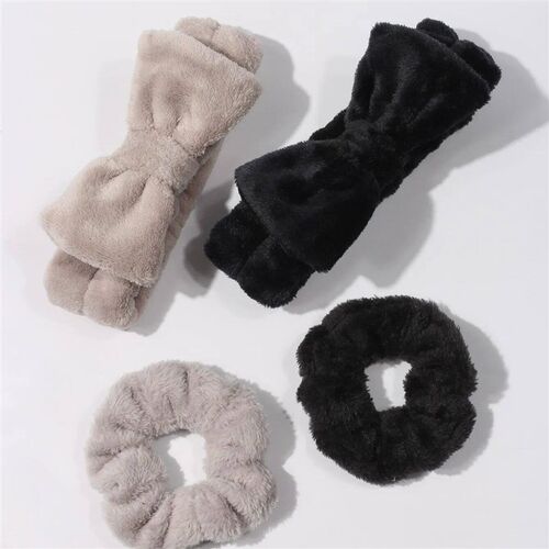 4pcs Solid Colour Bow Hair Bands Simple Monochrome Plush Hai