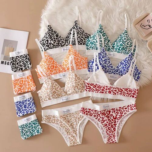 Women Seamless Bra Set Low Waist Panties Leopard Bralette Se