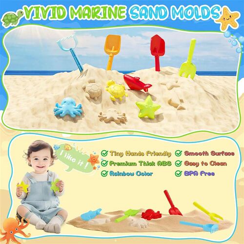 Kids Turtle Sandbox with Lid, 8 Piece  Tool Accessories Sand