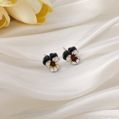 Minar Temperament Purple Enamel Flower Dangle Earring for Wo