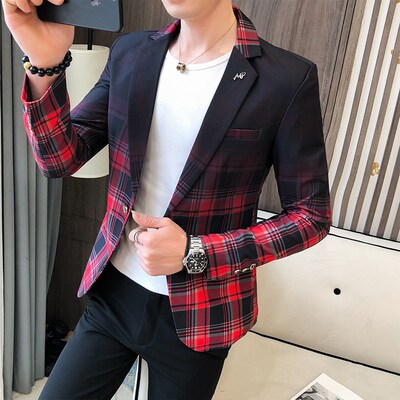 2021 Spring Mens Plaid Blazer Fashion Business Casual Mens