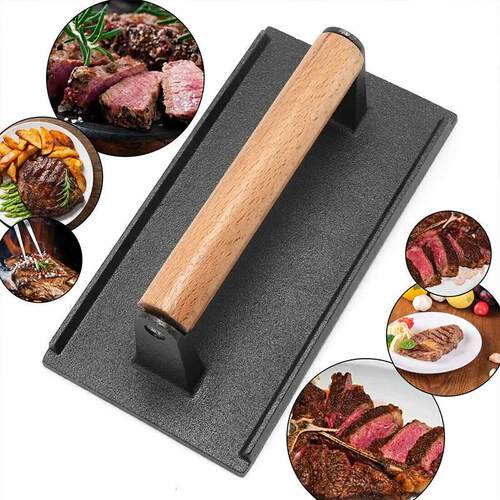 Kitchen Heavy Cast Flat Iron Steak Weight/Bacon Press with