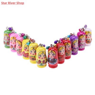 12pcs/lot Wooden Russian Matryoshka Doll Fashion Keychain Pe