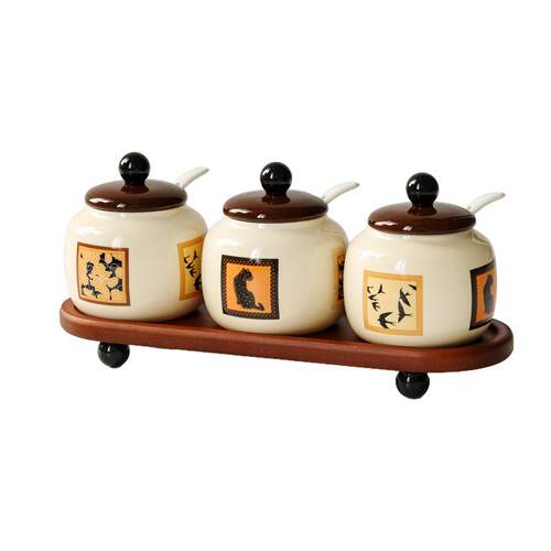 Retro Mid-century Style Ceramic Spice Jar Set