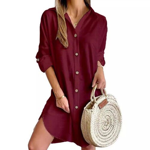 Long sleeved collared shirt dress for women