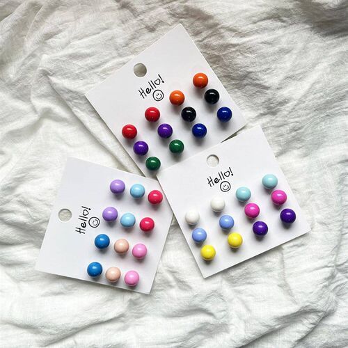 New Cute 6Pair/set Colorful Candy Color Bead Stud Earring Se