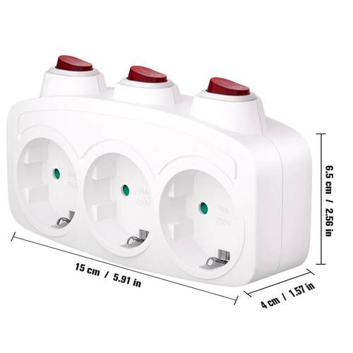 EU Sockets adapter With ON/OFF Switch 16A/250V 1 To 3 Way Ge