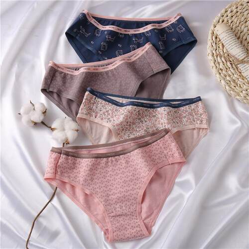 FINETOO Plus Size M-2XL Women Panties Cotton Print Floral Br
