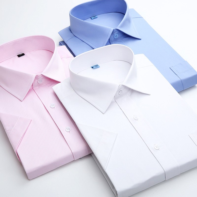 Men Short Sleeve Dress Shirt Summer Fashion Solid Slim Fit C图片