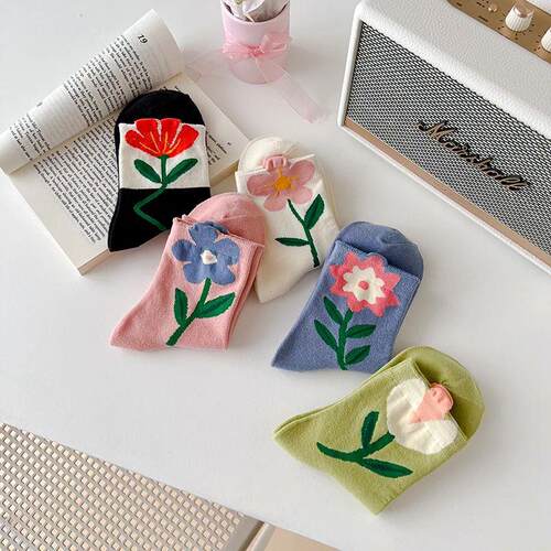 1 Pair Women Socks Japanese Korean Style Cartoon Flower Cand