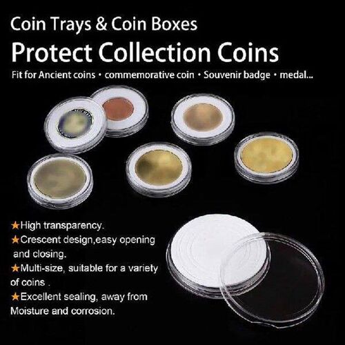 100Pcs Clear Coin Capsule Holder Case With Adjustment Pad