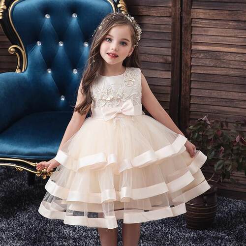 Kids Elegant Pearl Cake Princess Dress Girls Dresses For Wed