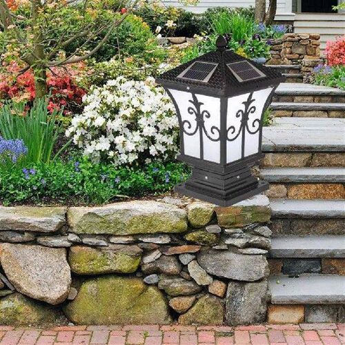 LED Solar Retro Lantern Pillar Light Outdoor Column Lamp