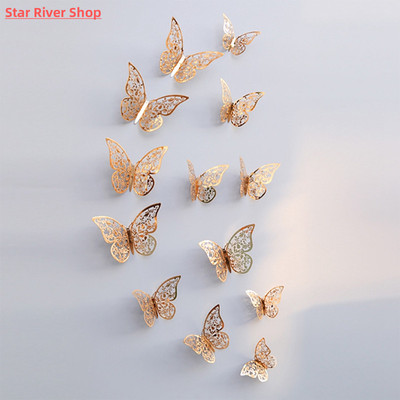 12Pcs 3D空心蝴蝶墙贴纸,用于家庭装饰