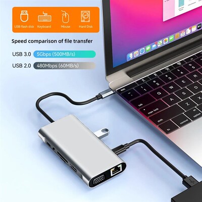 4K 30Hz USB C Docking Station Type C to HDMI-compatible VGA