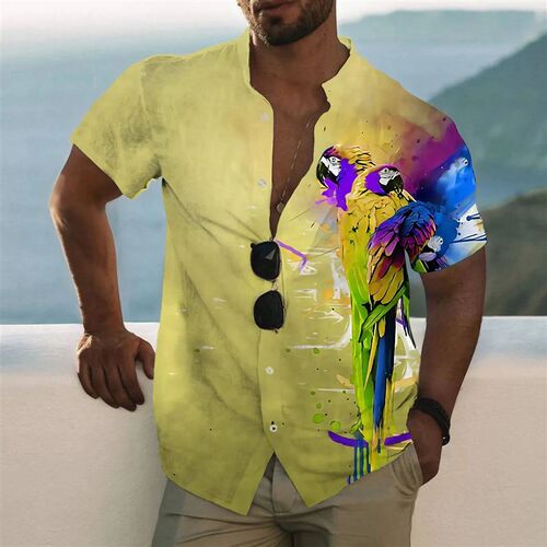 3D Parrot Print Mens Social Shirt Hawaiian Beach Holiday Sh