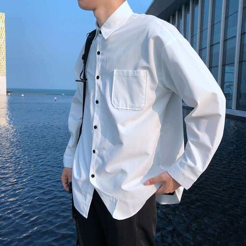 Autumn Solid Color Shirt Fashionable Handsome Loose Mens Th