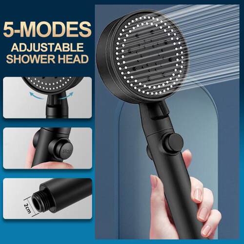 Shower Head Water Saving Black 5 Mode Adjustable High